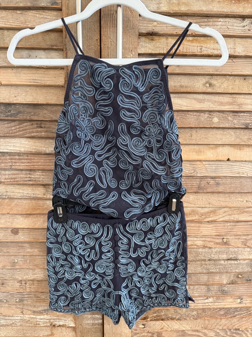 Embroidered Navy & Light Blue Swirl Set